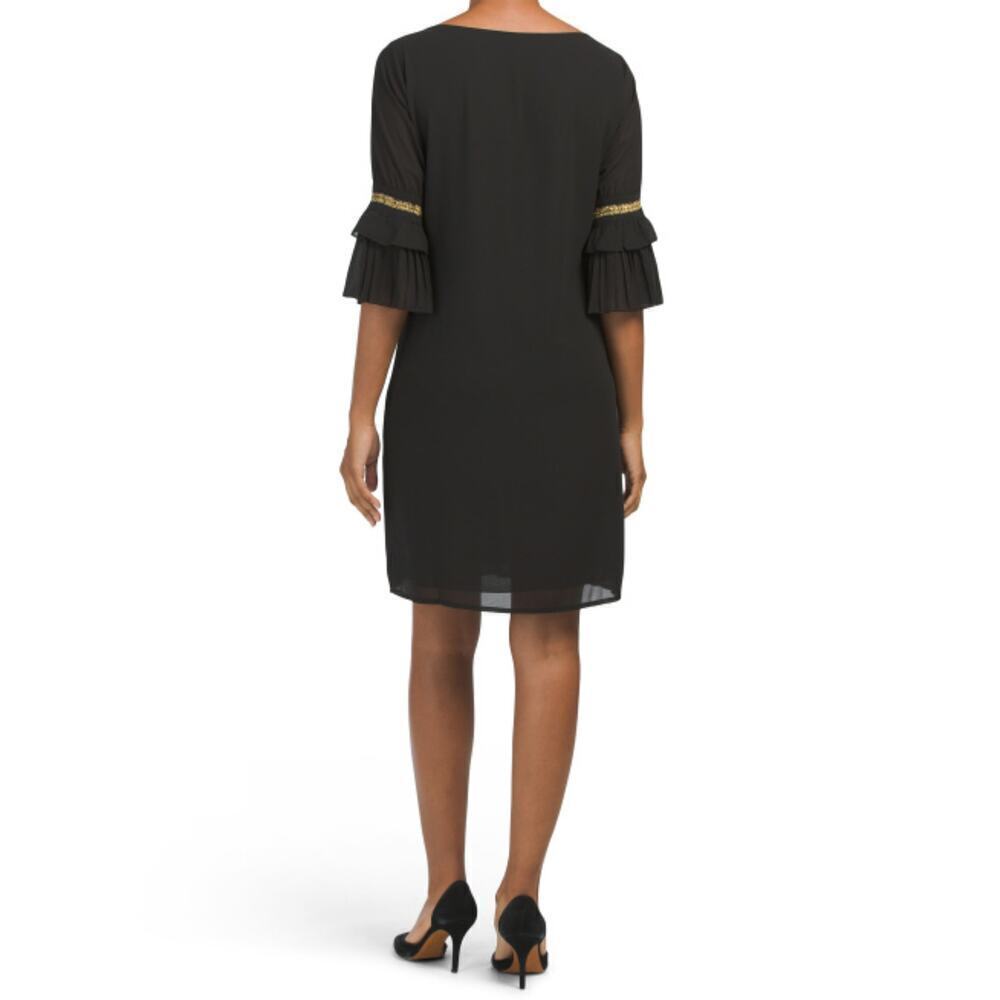 New MIM'S CREAZIONI Made In Italy Sheer Overlay Pleated Cuff Cocktail Mini Dress - Picture 3 of 10